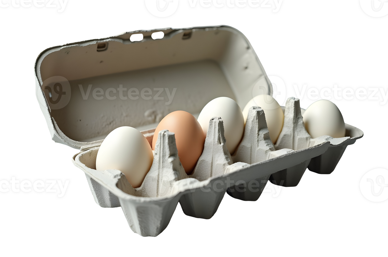Egg carton with white and brown eggs, natural food in simple container png