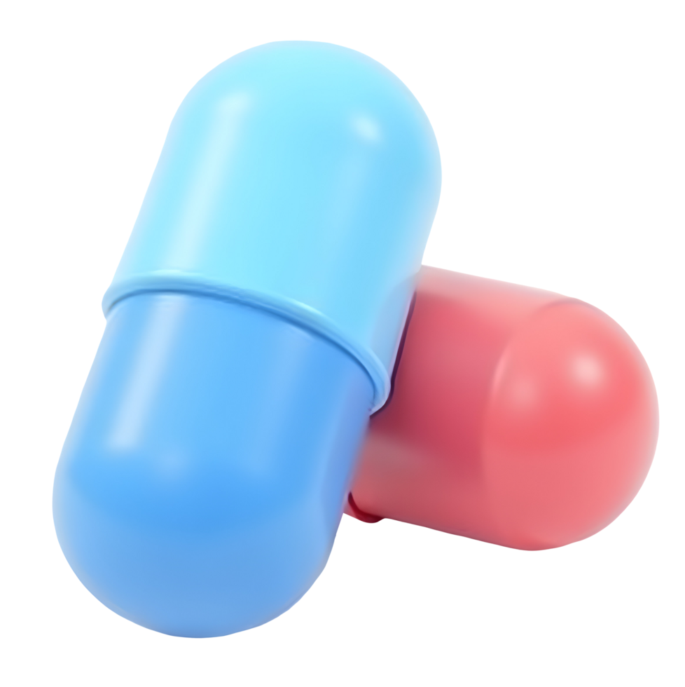 Two colorful capsules in blue and red with smooth shiny surface, symbolizing health and medicine png
