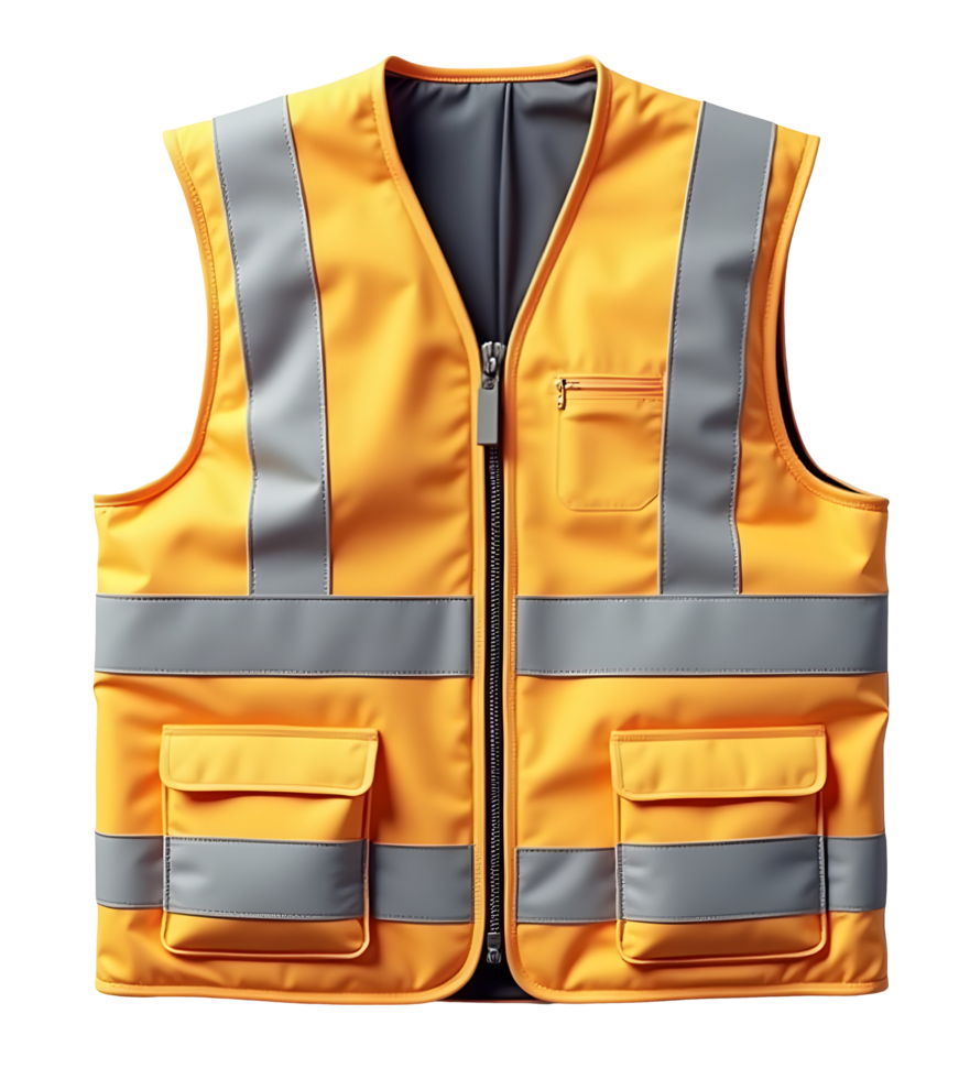 High visibility safety vest with reflective stripes and multiple pockets for secure storage png
