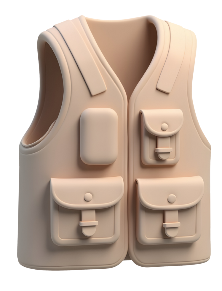 Beige utility vest with multiple pockets for outdoor activities and practical use png