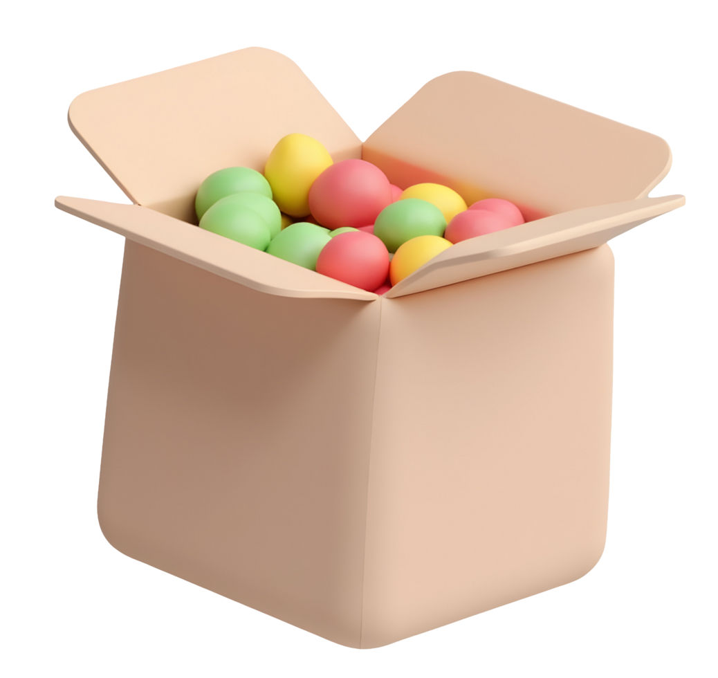 Colorful pastel spheres in open box, creating playful and cheerful scene png