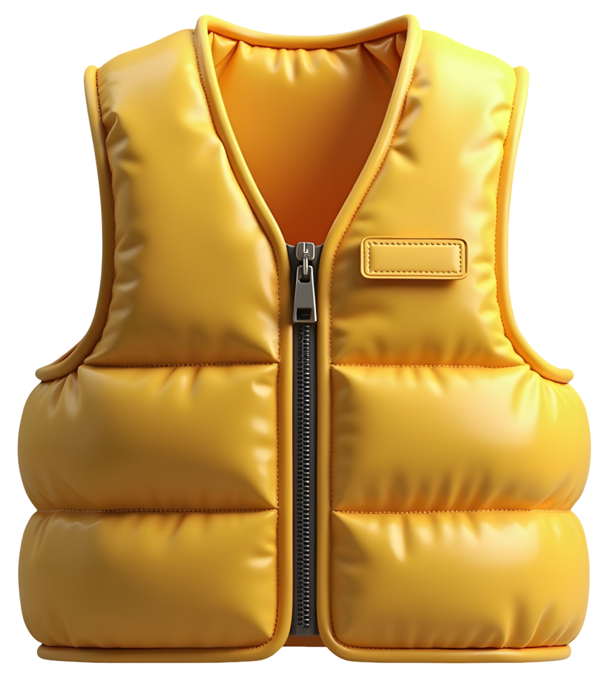 Yellow puffer vest with zipper and padded design for warmth and comfort png