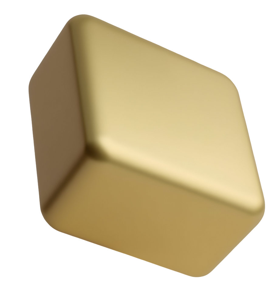 Golden smooth cube with rounded edges isolated on transparency background png
