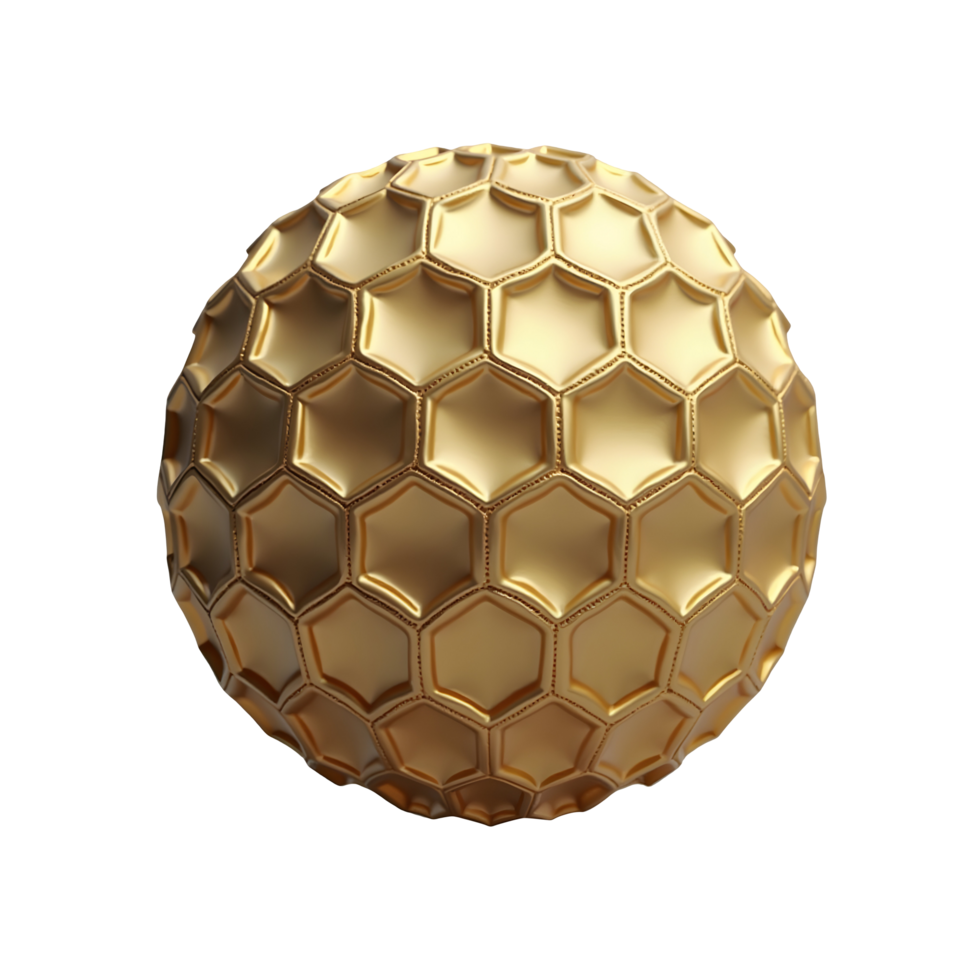 Golden sphere with hexagon pattern and shiny metallic surface glowing softly png