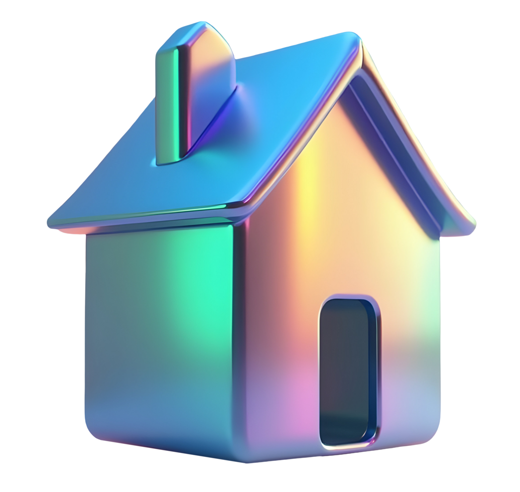 Iridescent small house icon with shiny colorful surface and smooth edges png