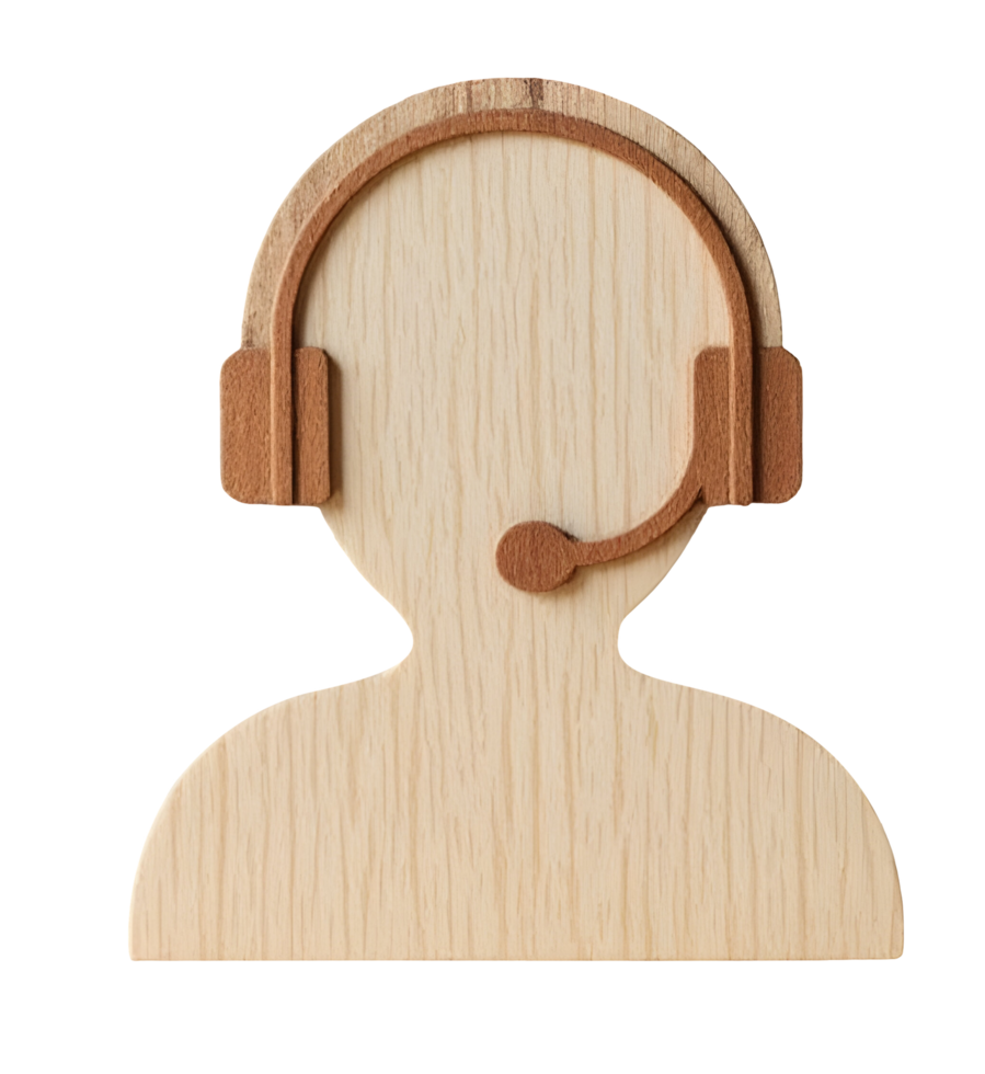 Wooden headset icon with microphone, symbol of customer support and communication png