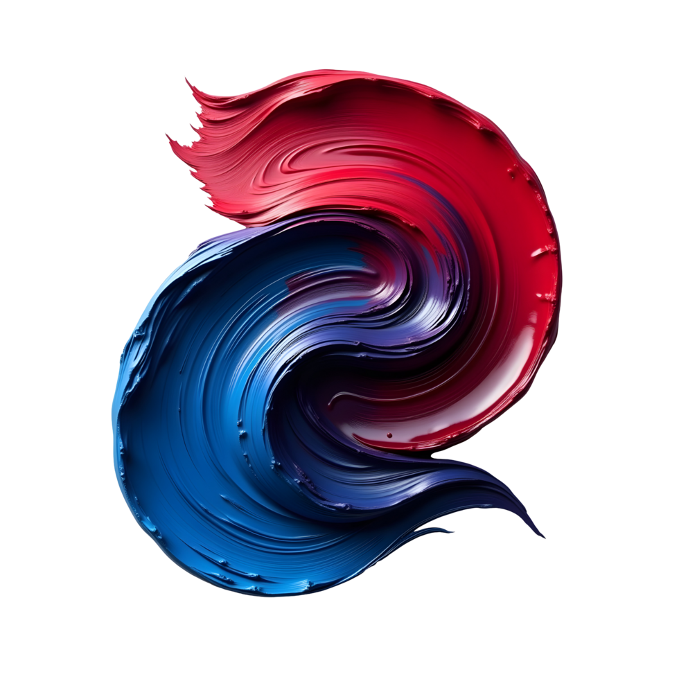 Crimson and blue swirl of paint with glossy texture and dynamic motion png