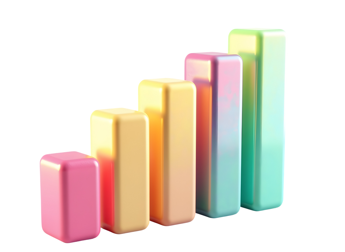 Pastel colored 3D bar chart with smooth gradient and shiny surface showing growth png