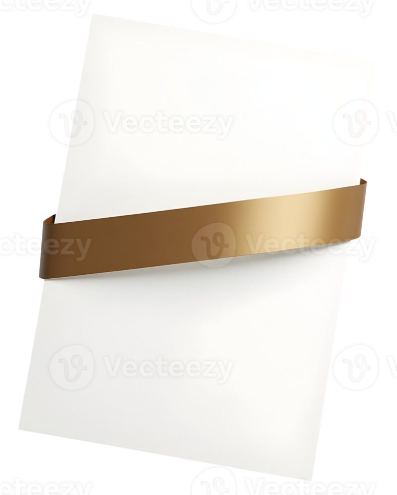 Blank white page with shiny golden ribbon wrapped around it, elegant and simple design png
