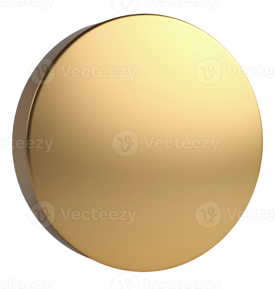 Shiny golden disc with smooth reflective surface and metallic texture png