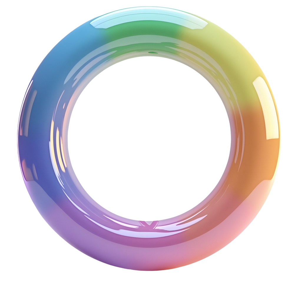 Rainbow colored glossy torus with smooth surface and vibrant gradient hues png