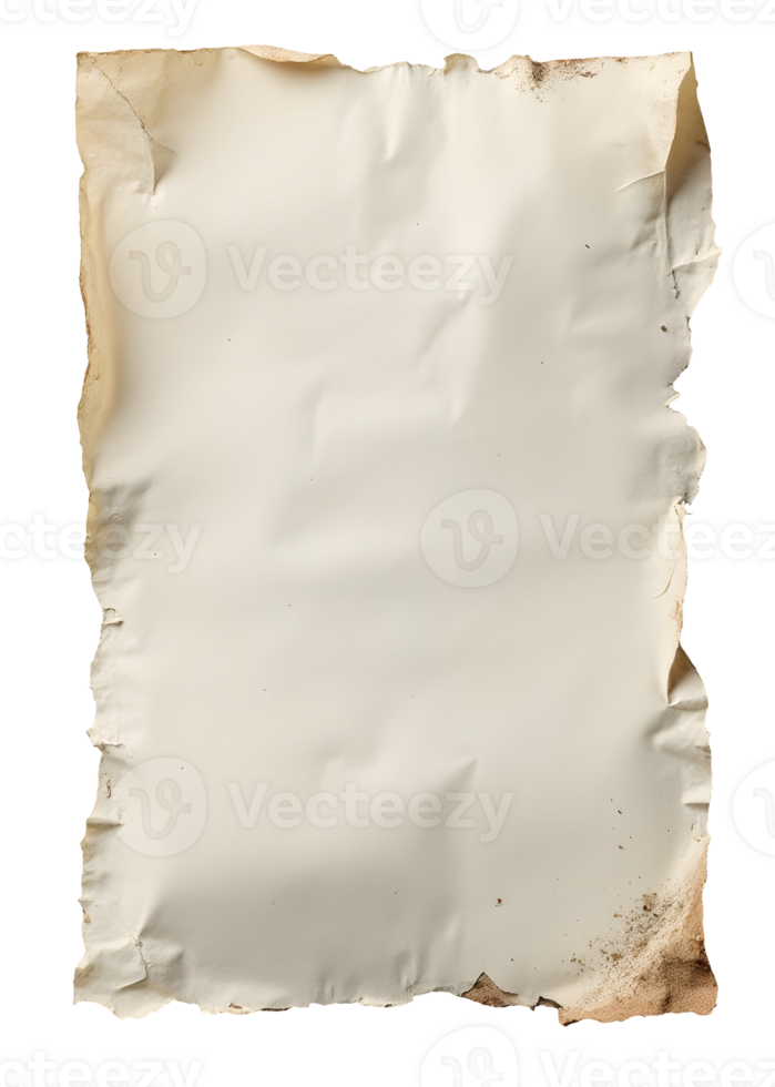 Aged paper texture with torn edges and stains, creating vintage and rustic feel png