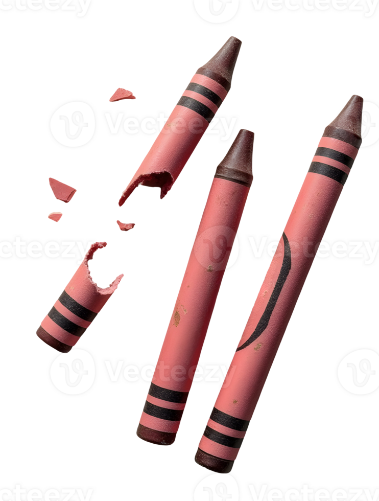 Broken red crayon pieces with black stripes isolated on transparency background png