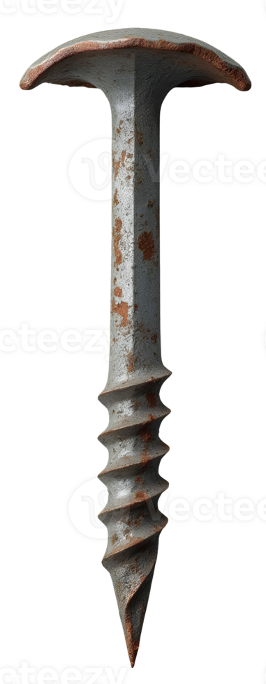 Rusty metal screw with flat head and sharp tip isolated on transparency background png