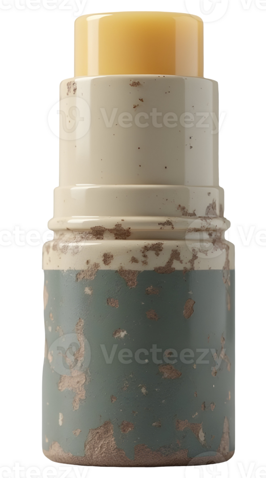 Worn balm stick with chipped paint and rough texture showing age and use png