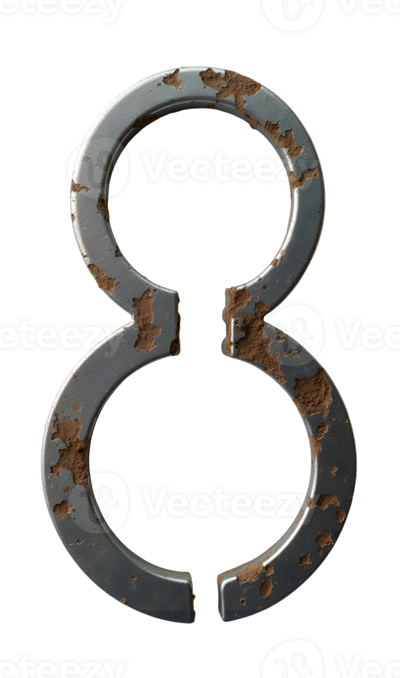 Rustic metal number eight with peeling paint and weathered texture png