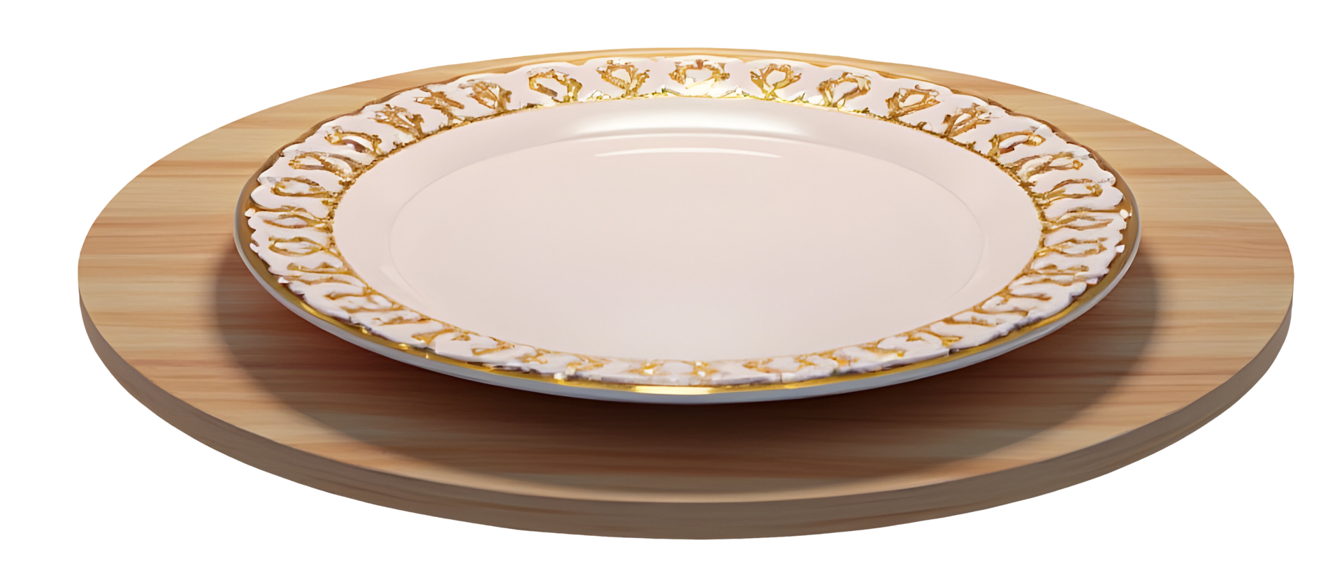 Elegant plate with gold decoration on wooden table creating luxurious dining atmosphere png