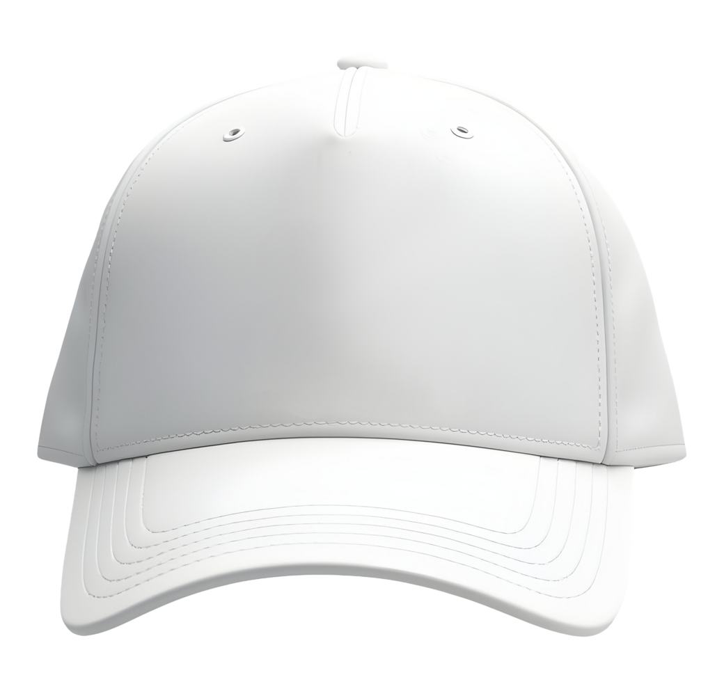 White baseball cap with curved brim and stitched panels, simple and clean style png