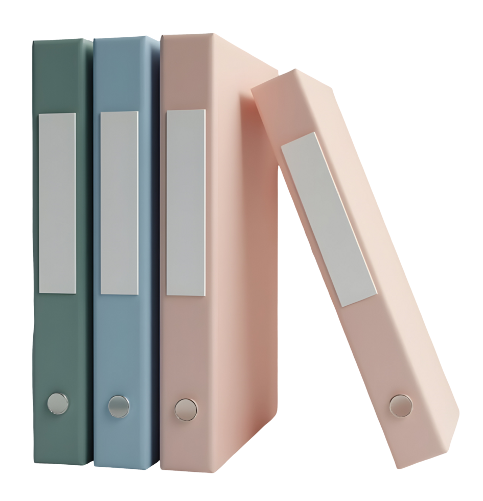 Pastel binders in soft colors for office or school organization png