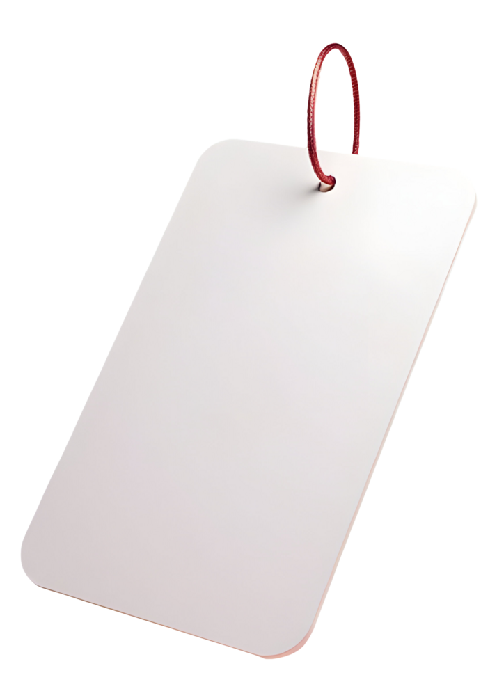 Blank white tag with red string for hanging, isolated on transparency background png