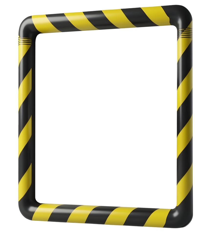 Black and yellow caution frame with diagonal stripes, safety warning border design png
