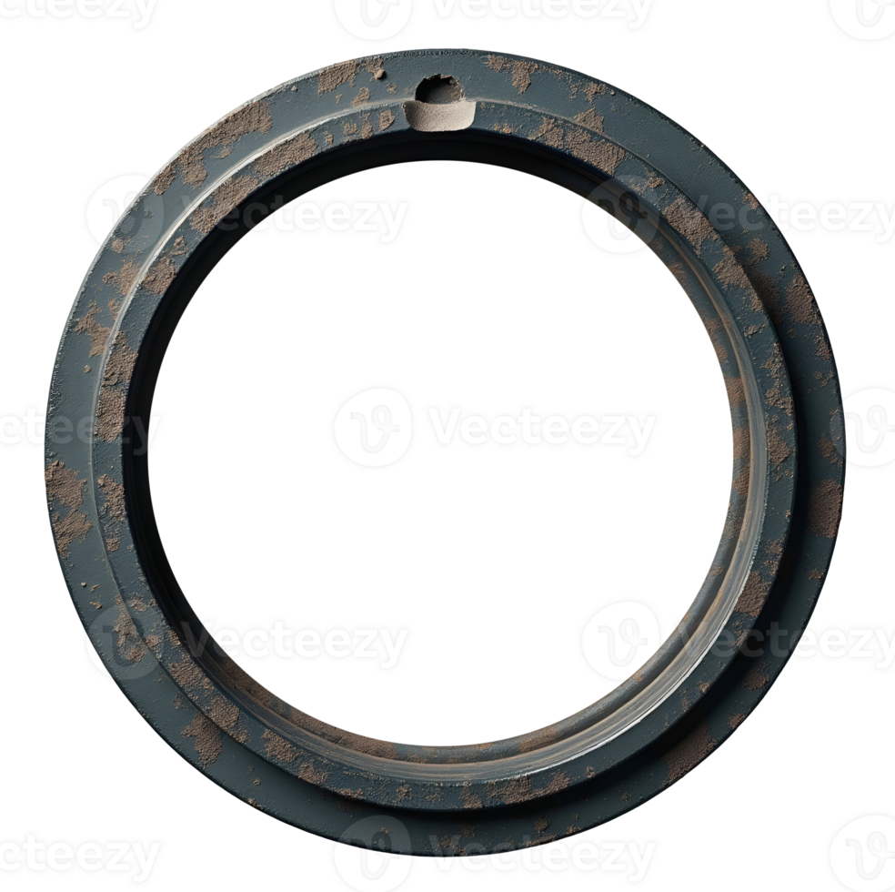 Dusty metal ring with worn paint and rough texture isolated on transparency background png