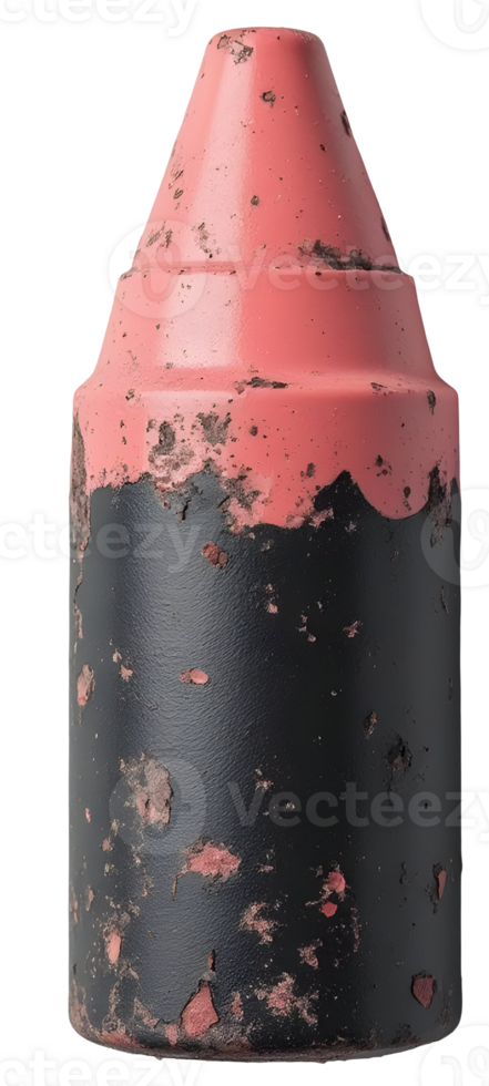 Worn red and black crayon with chipped paint and rough texture png