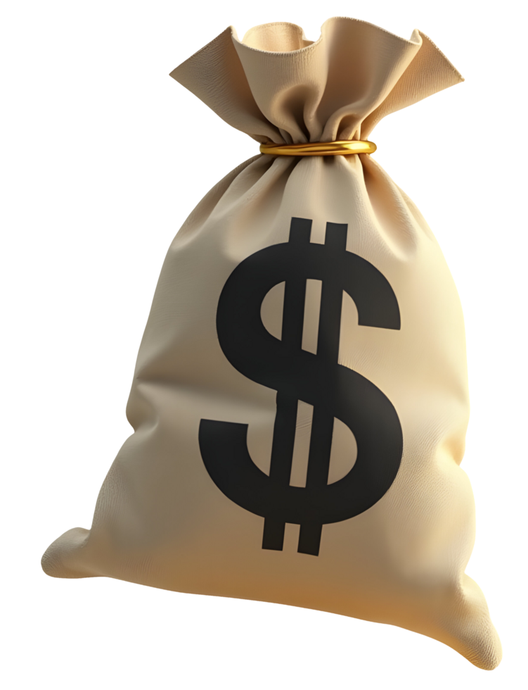 Secure fabric money bag illustration with dollar symbol representing wealth, savings png