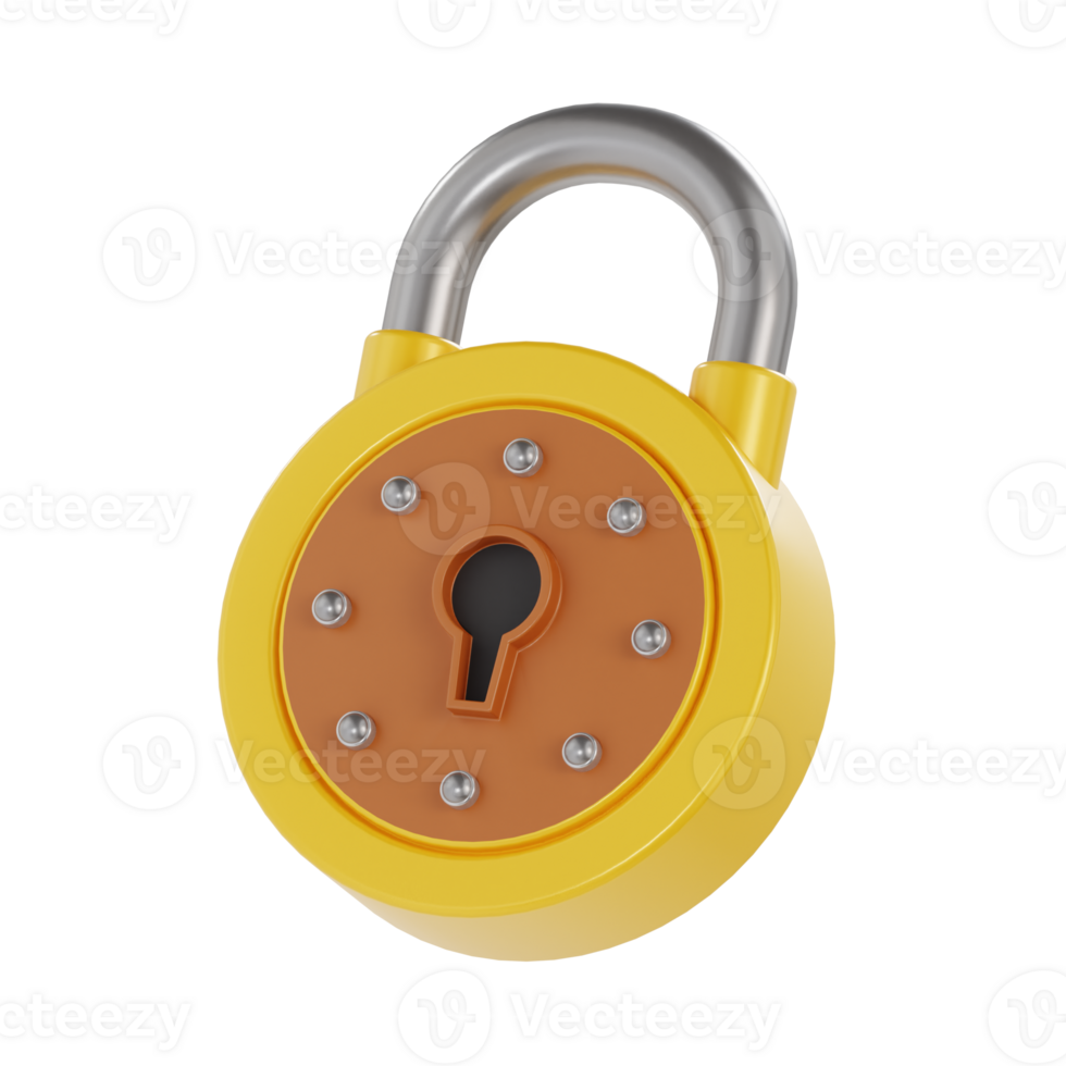 Round yellow padlock 3d icon png