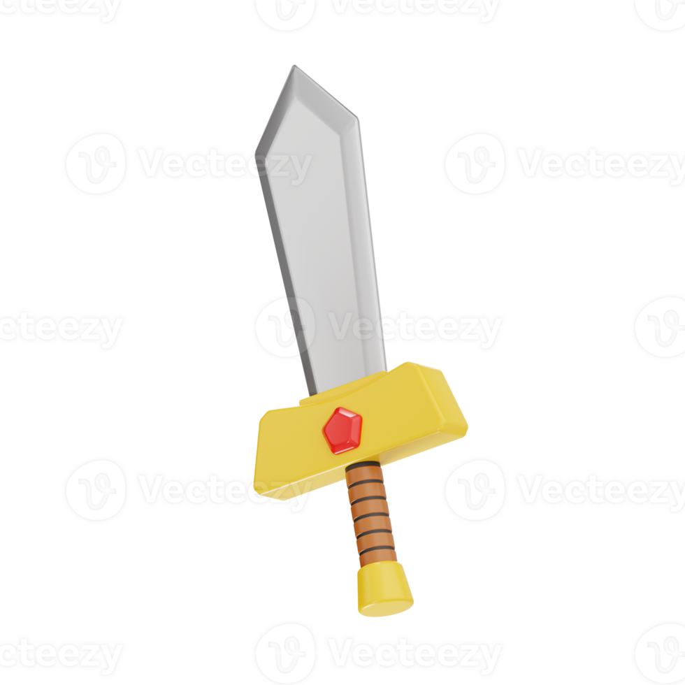Cartoon short sword with red gem 3d icon png