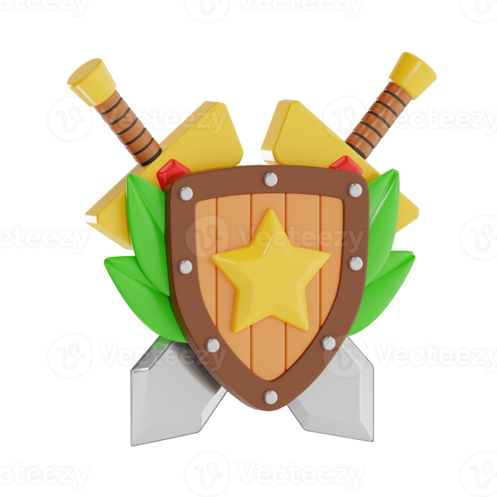 Shield and swords game rank badge png