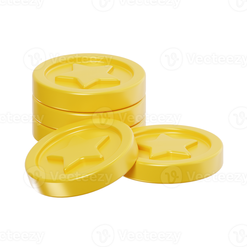 Stack of gold star coins 3d icon png