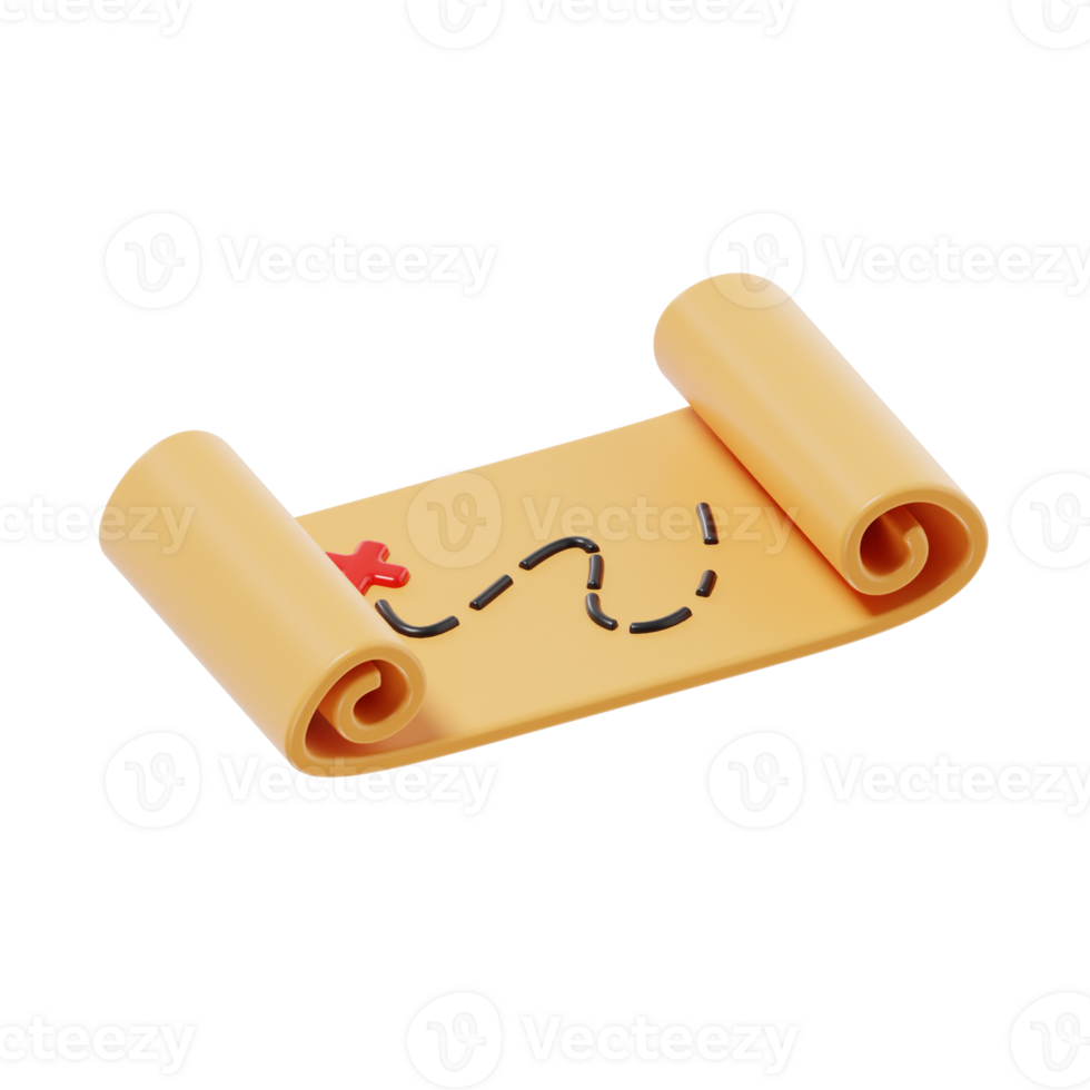 Cartoon map with red x mark 3d render png