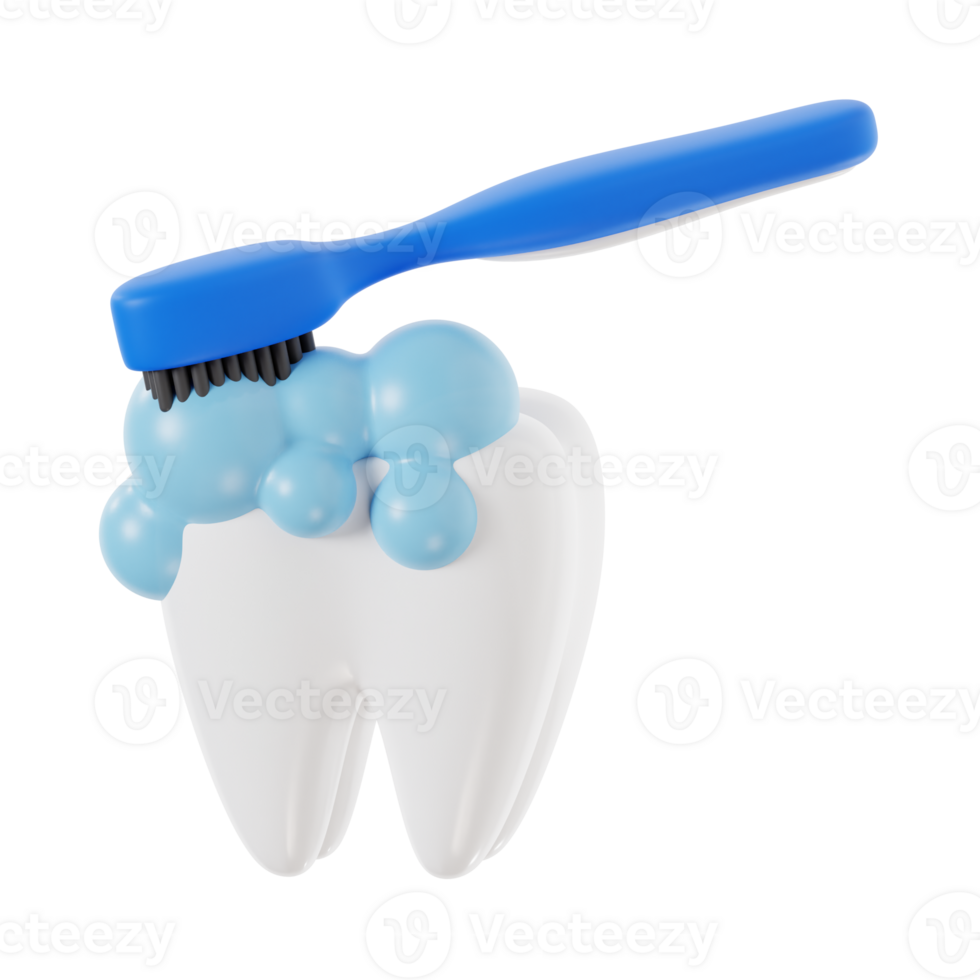 Clean Teeth with Toothbrush and Foam 3D Render png