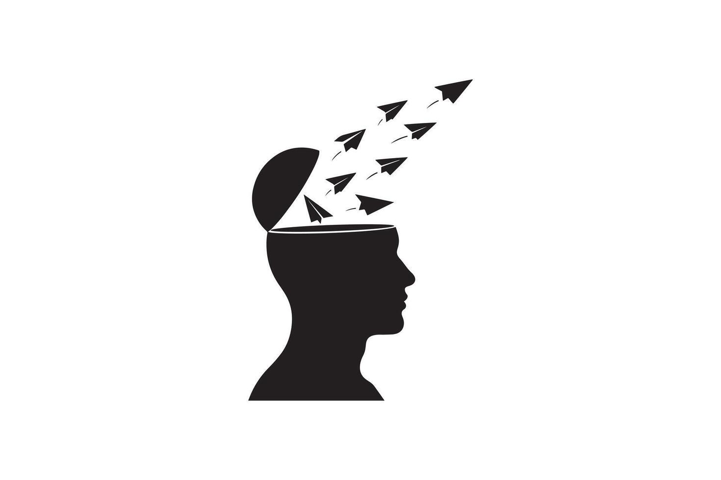 Innovative Thoughts Silhouette Design - Open Head with Paper Airplanes vector