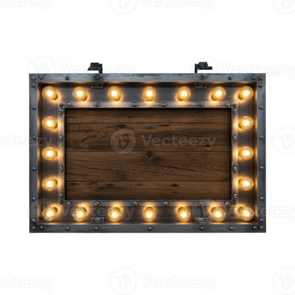 Wooden frame illuminated by energy-efficient LED lights, for a modern or rustic display png