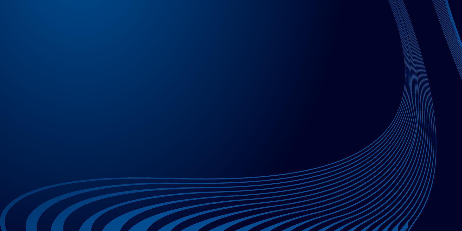 Abstract blue background with curved lines. The dark backdrop features waves of gradient blue that add visual depth. vector