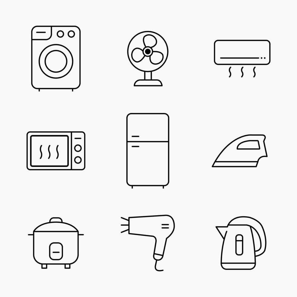 Household Electrical Appliances Minimalist Line Icon Set, perfect for UI design vector