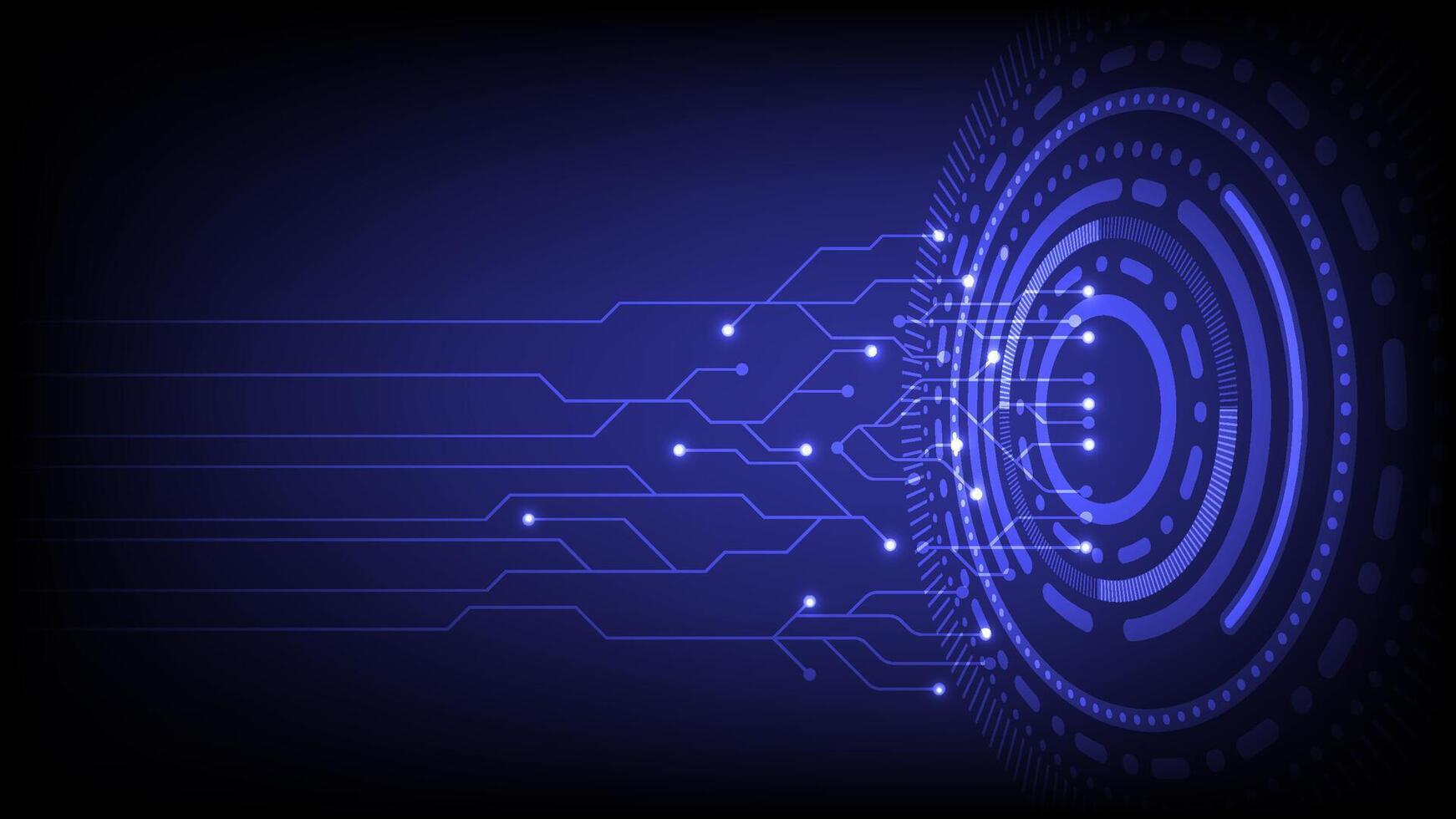 Futuristic technology background featuring glowing blue circuit lines and a circular digital interface, Perfect for themes like innovation, AI or cybersecurity vector