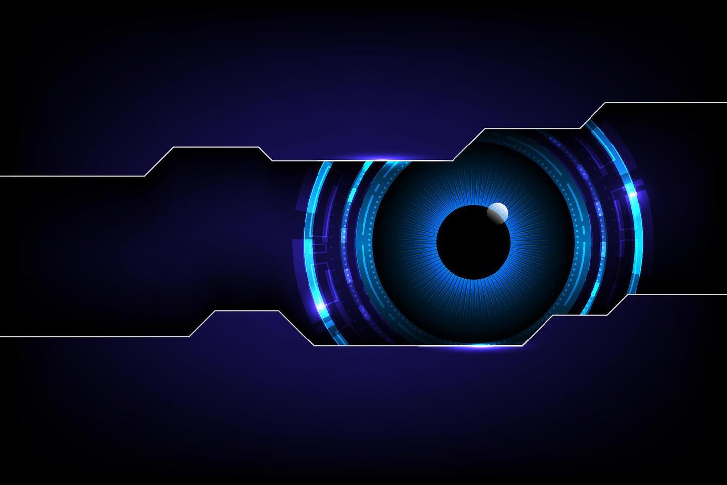 Futuristic High tech digital eye concept with glowing blue interface on a dark background, Ideal for cybersecurity, AI or tech innovation themes vector