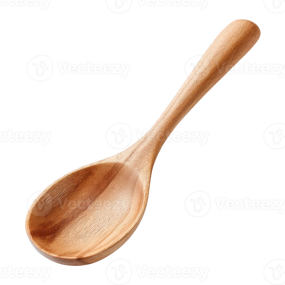 Wooden spoon with smooth texture and natural color, perfect for cooking and serving food in kitchen setting png