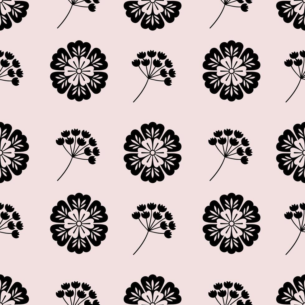 Seamless floral pattern featuring folk art silhouettes with a nordic design in a soft beige background for an ethnic decorative touch vector
