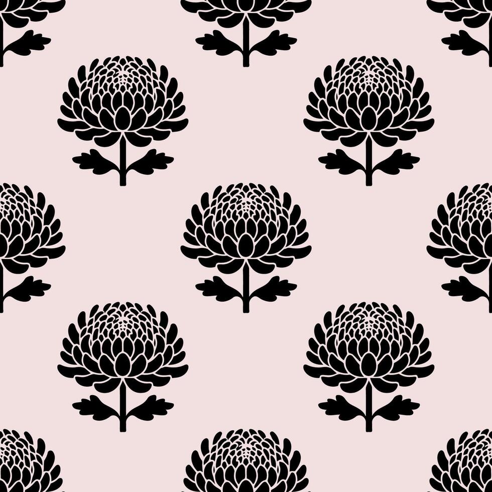Seamless floral pattern design inspired by folk art with silhouettes of flowers reflecting nordic ornamentation and symmetry vector