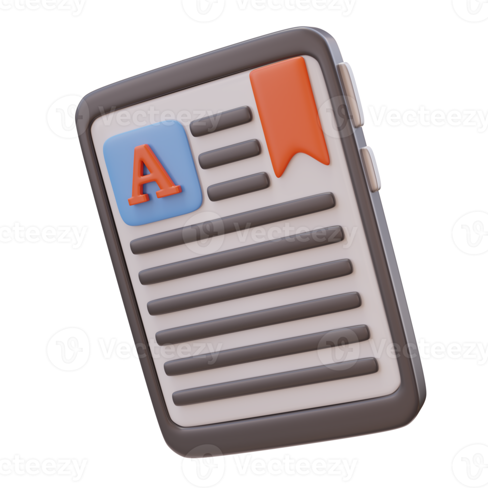 3D Rendering Electronic Book with Text. Online library. Back to school. Book in your pocket. Design elements for study learning concept website or app png