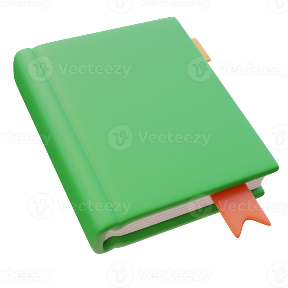 3d Render Green closed book with red bookmark. Back to school. Design elements for study learning concept website or app png
