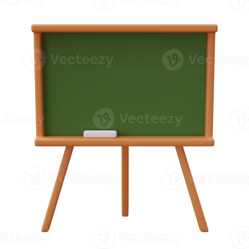 3D Rendering Green Blackboard with Chalk. School class interior object. Chalkboard. Back to school. Design elements for study learning concept website or app png