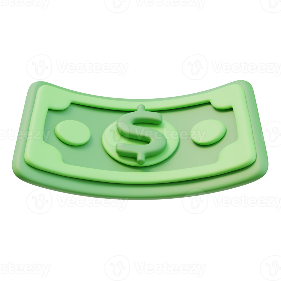 3D Render Icon Green Wave Twisted Money Banknote with Dollar Sign. Money Finance Concept. 3D Illustration Design for Website or Mobile App png