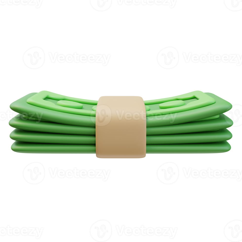 3D Render Green Money Banknote Stack Bundle Dollar Sign. Money Finance Concept. 3D Illustration Design for Website or Mobile App png