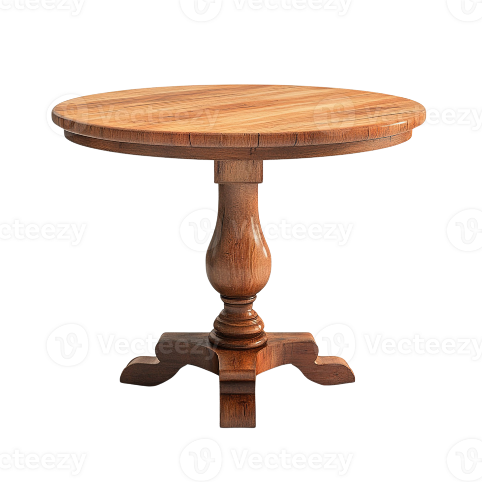 Round Wooden Table with Pedestal Base png