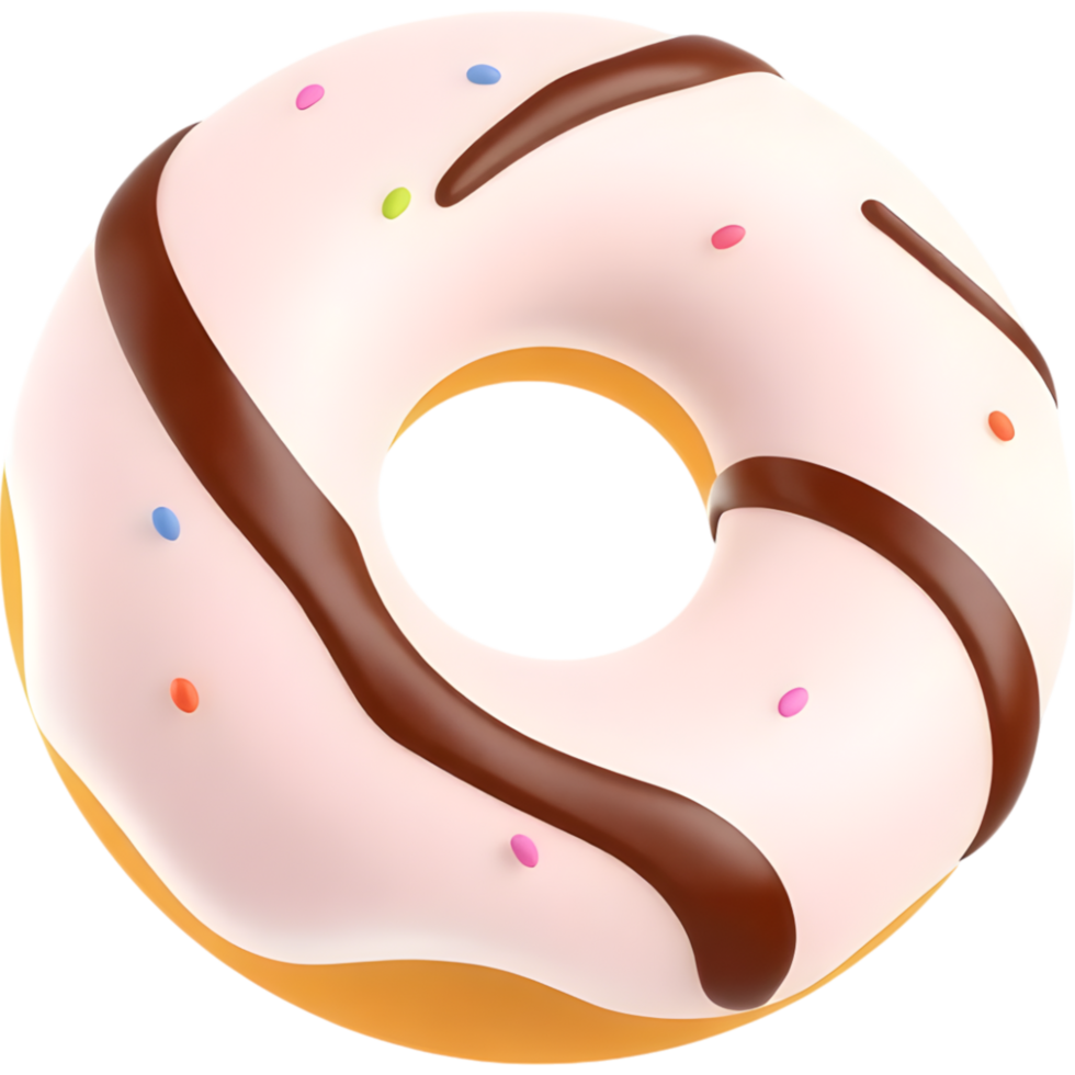 Pink donut with chocolate drizzle png